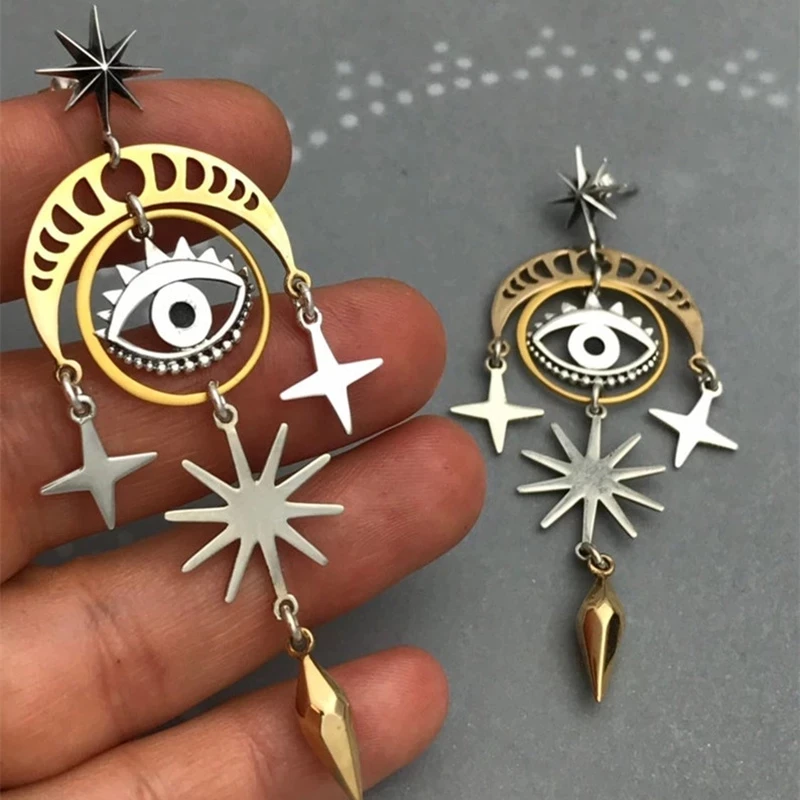

Geometric Gold Silver Color Evil Eye Pendant Earrings Wedding Anniversary Earring For Women Prom Jewelry