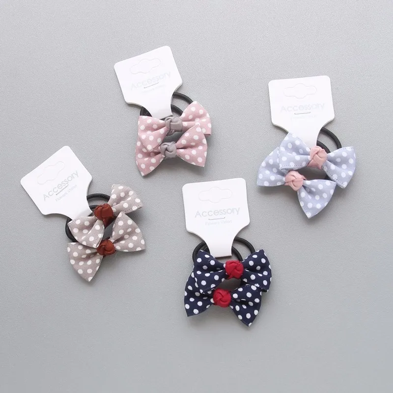 

2PCS New Cute Wave Point Bowknot Princess Kids Elastic Hair Bands Baby Headdress Children Hair Ropes Girls Hair Accessories