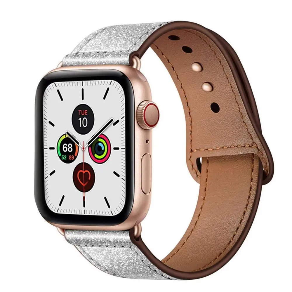Glistening Silver Кожаный ремешок для наручных часов Apple Watch 38 мм 40 мм 42-44 мм, Apple Watch сменный Ремешок Браслет для наручных часов iWatch, браслет Series 5/4/3/2/1 - Цвет ремешка: Glistening Silver