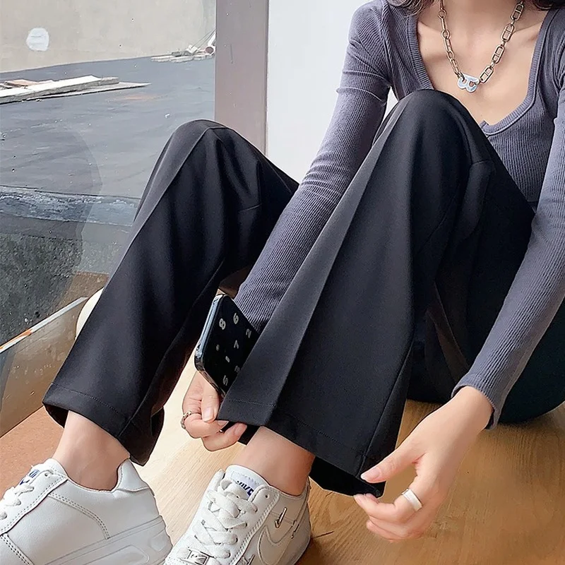 Прямые брюки с высокой талией для женщин однотонные офисные штаны широкими