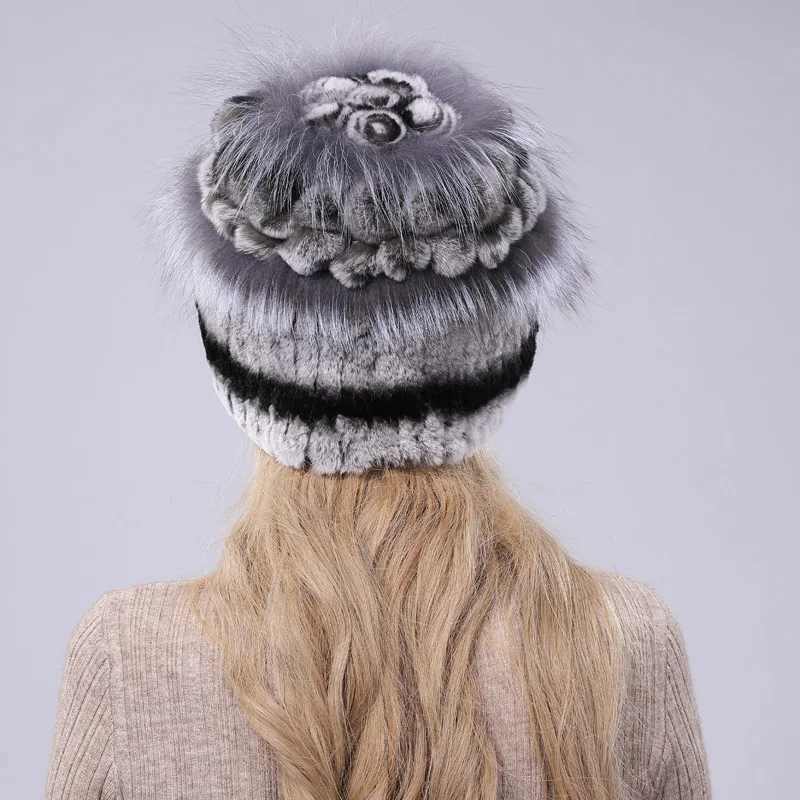 На зимнем меху головной убор для женщин настоящий мех кролика шапки из меха