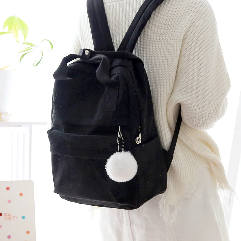 Женский вельветовый рюкзак atinfor однотонный с меховым шариком и защитой от кражи