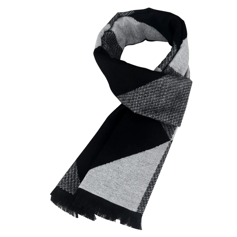 Мужской шарф WindJ черный темно-синий зимний теплый из мягкого хлопка с