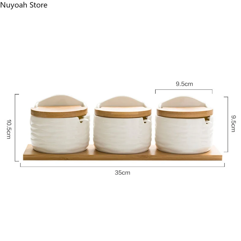 

Japanese Style Z Simple Bamboo Lid Flip Ceramic Seasoning Jar Seasoning Bottle Seasoning Box Nordic Seasoning Jar with Spoon
