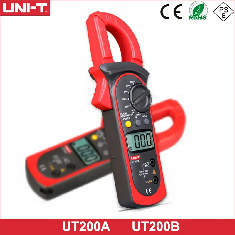 UNI-T UT200A UT200B LCD Digital Clamp Meter Backlight Ohm DMM AC 200A 600A DC AC Voltmeter Ammeter Resistance Tester Multimeter