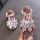 Детская обувь принцессы с блестками и бантом, Детские Серебристые розовые кожаные туфли для свадебной вечеринки, обувь для танцев и представлений для девочек G528