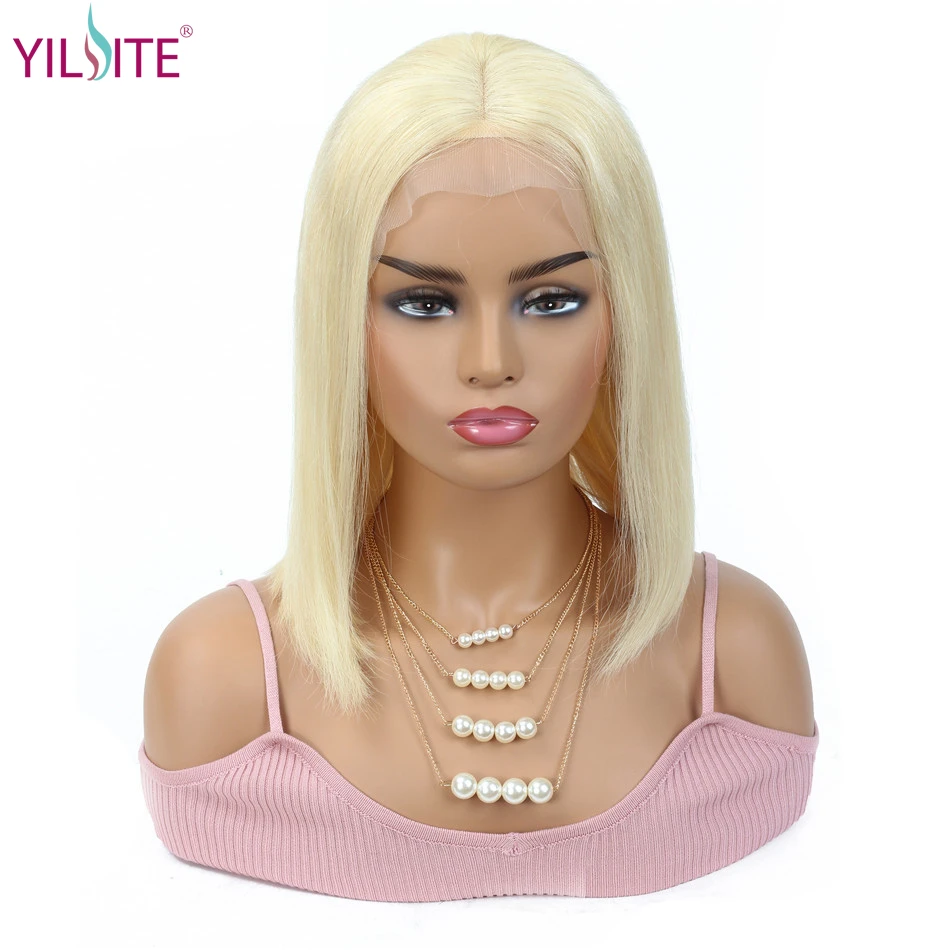 YILITE, 613, Омбре, блонд, 13x4, кружевные передние человеческие волосы, парики для женщин, перуанский короткий Боб, прямой, Remy, кружевной передний парик, предварительно выщипанный