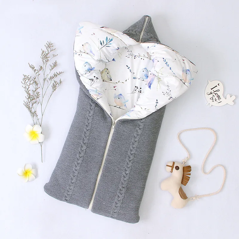 Grey 2 Newborn Winter Swaddle Infant Thicken Anti-kick Sleeping Bag Baby Autumn Winter Envelope Zipper Sleeping Bag Kids Blanket Quilt - Цвет: Grey 2