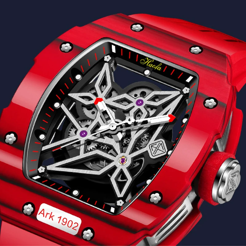 

HAOFA tourbillon часы автоматические часы мужские 2021 Сапфир Водонепроницаемый Красный титан-магниевый сплав чехол рамка из углеродного волокна