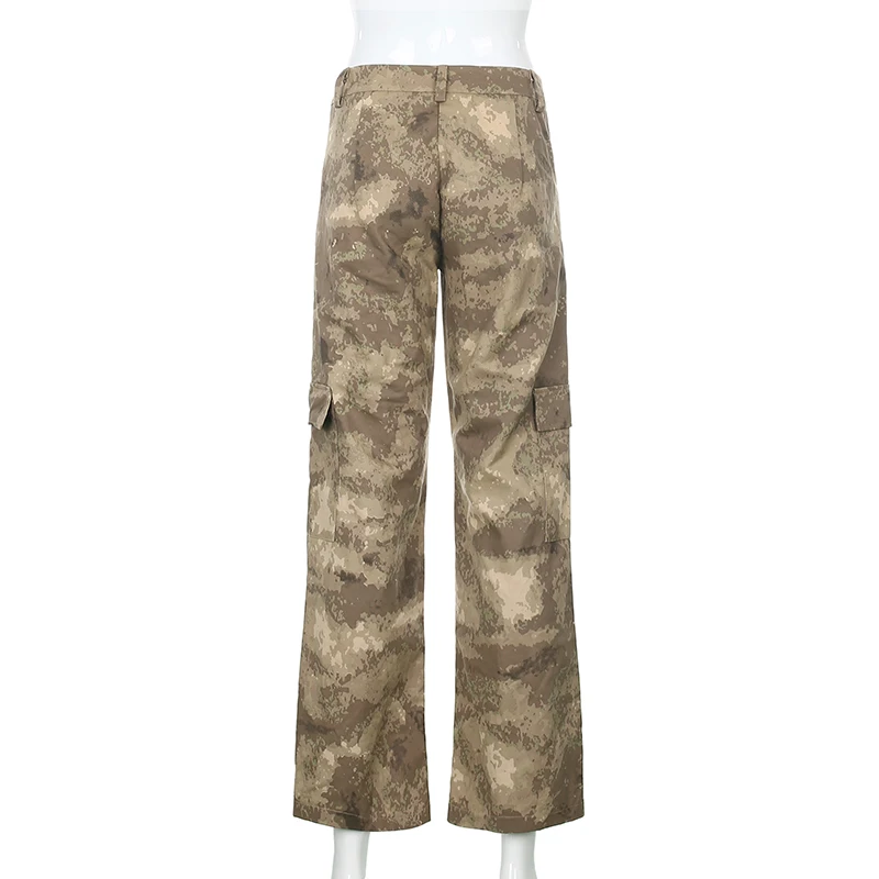 

2021 New Summer Camouflage Womens Straight Pants High Waist Casual Loose Cargo Pants Streetwear Trousers Female Fashion Pants