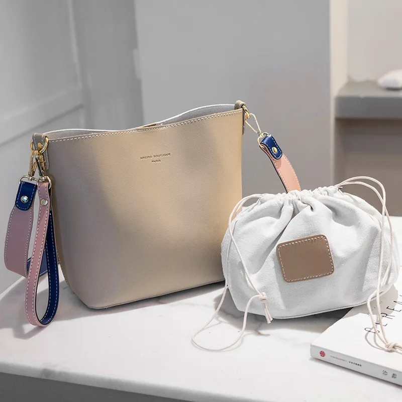 

Women bag with Colorful Strap Bucket Bag Women PU Leather Shoulder Bags Brand Designer Ladies Crossbody messenger Bags