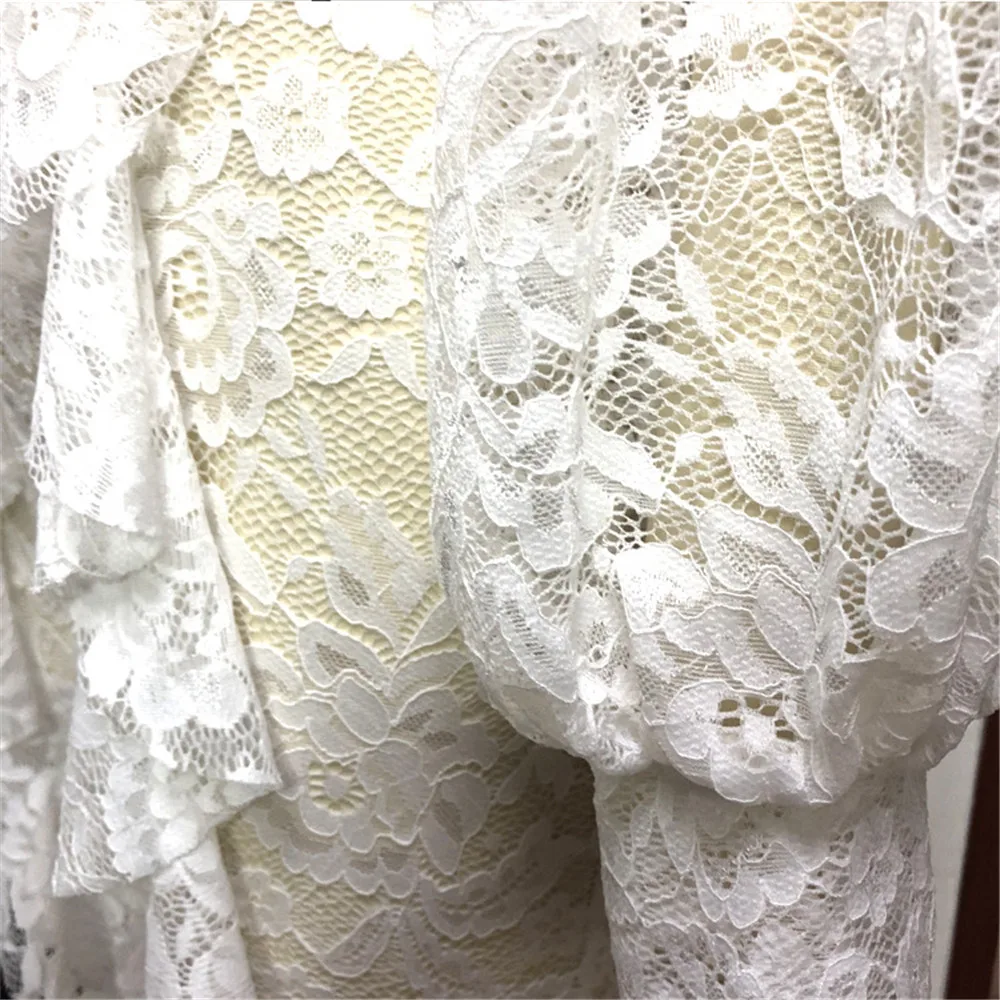 Женский кружевной комбинезон с длинным рукавом белый прозрачный Облегающий