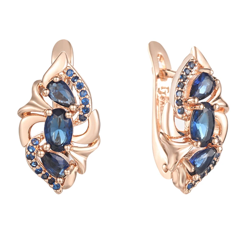 Женские серьги подвески с цветами FJ из розового золота 585 пробы разноцветными