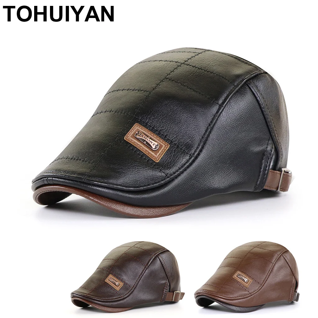 Мужская кожаная кепка газетчик высшего уровня Gorras Planas Duckbill шляпа на зиму осень
