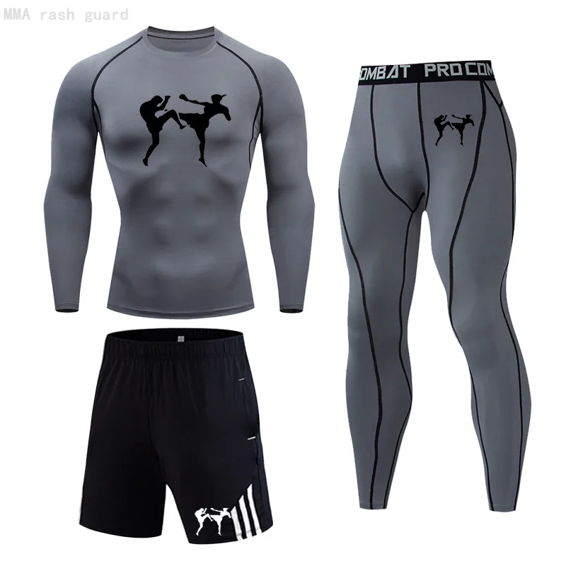 

Sports Running suit Men's Workout Clothing Warm Sweat Suit Training suits set Compression MMA Tights 3-pc Set Tracksuits Male