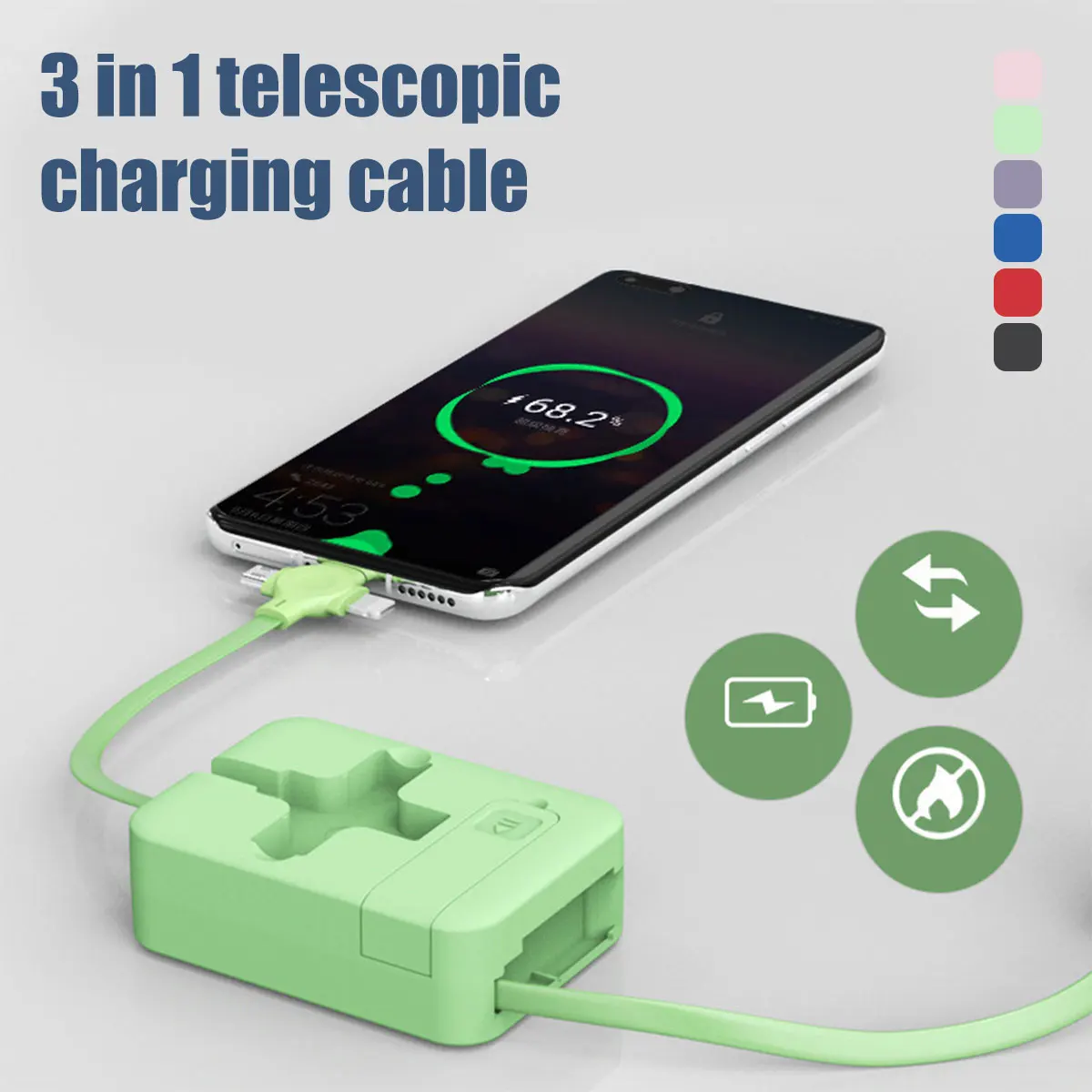 

3 In 1 Multi Charging Cable USB Retractable Data Line Charging Line Storage Box Mobile Phone Bracket Universal Multi Charger
