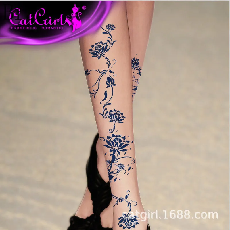 Чулки с рисунком колготки Летние татуировки чулки японские поддельные бедра