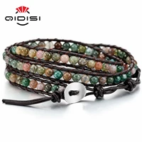 genuine leather bracelet bangle cuff rope for women boys kids 4mm beads braided 3 wraps stone handmade jewelry gift