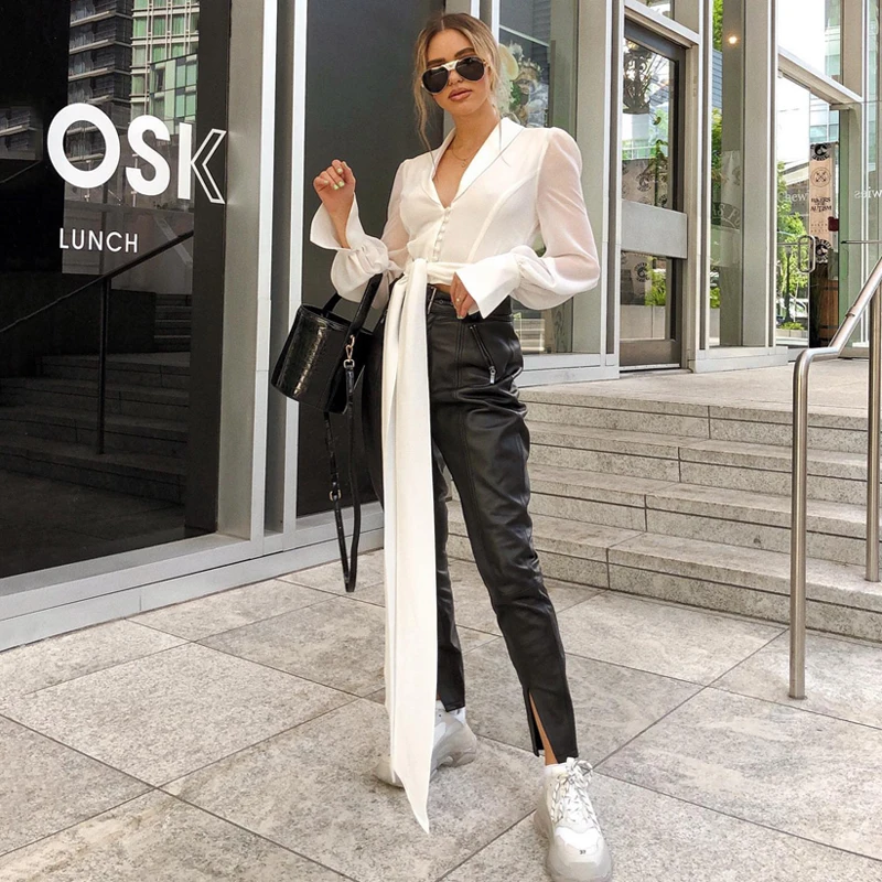 Женская однотонная офисная рубашка INDRESSME белая Повседневная с длинным рукавом