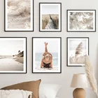 Картина на холсте с изображением стены, для пляжа, для девочек, для серфинга, тростника, трап, цветок, волны, Северный плакат для украшения, фотографии для гостиной