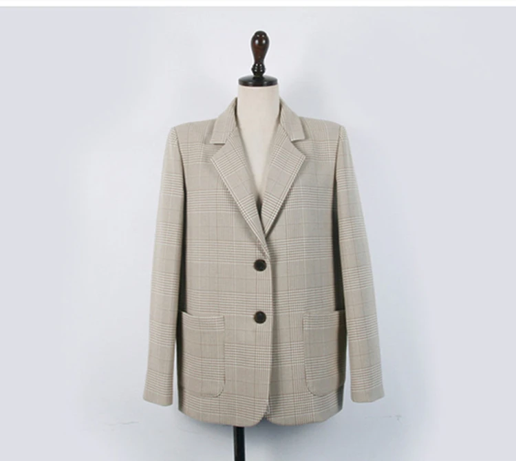 

Ailegogo New 2020 Autumn Winter Women's Blazers Elegant Plaid Casual Buttons Pockets Jackets Notched Vintage Wild Tops JK8225