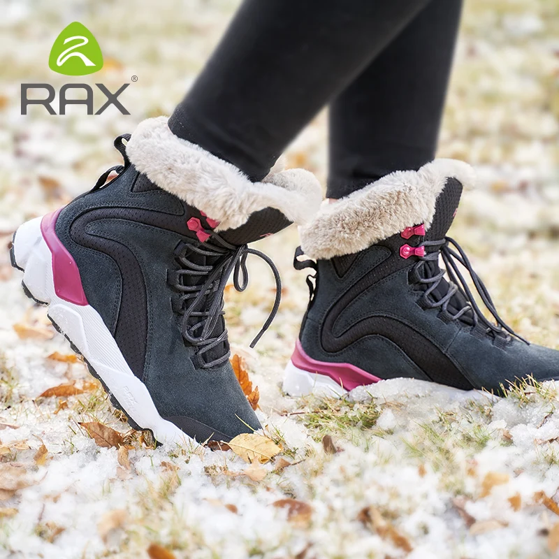 RAX Winter Snow Boots For Men Women Fleece Hiking Boots Outdoor Sports Sneakers Mens Mountain Snow Shoes Trekking Walking Boots