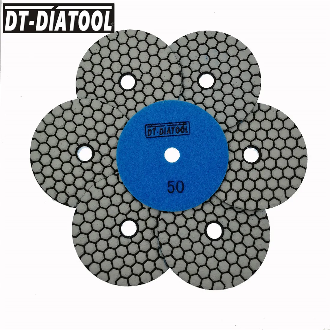

DT-DIATOOL 7pcs Dia 4 inch/100mm Resin Bond Diamond Dry Polishing Pads Grit #50 Sanding Disc For Granite Marble Stone