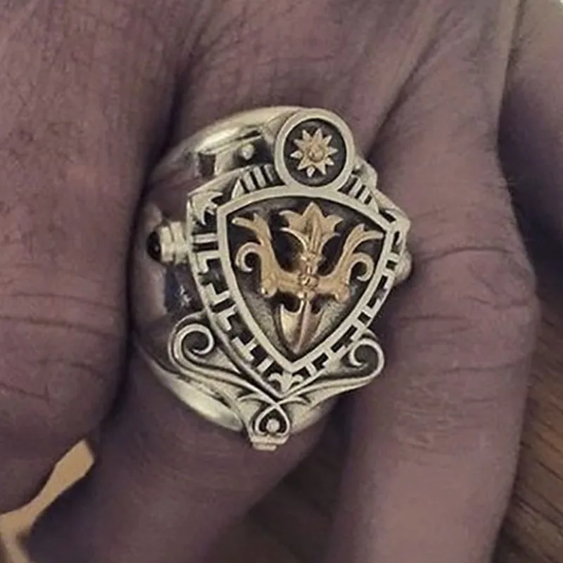 

Vintage Men's Ring Domineering Seal Shield Sun Flower Rune Crown Male Ring for Party Jewelry Accessories Size 5-13