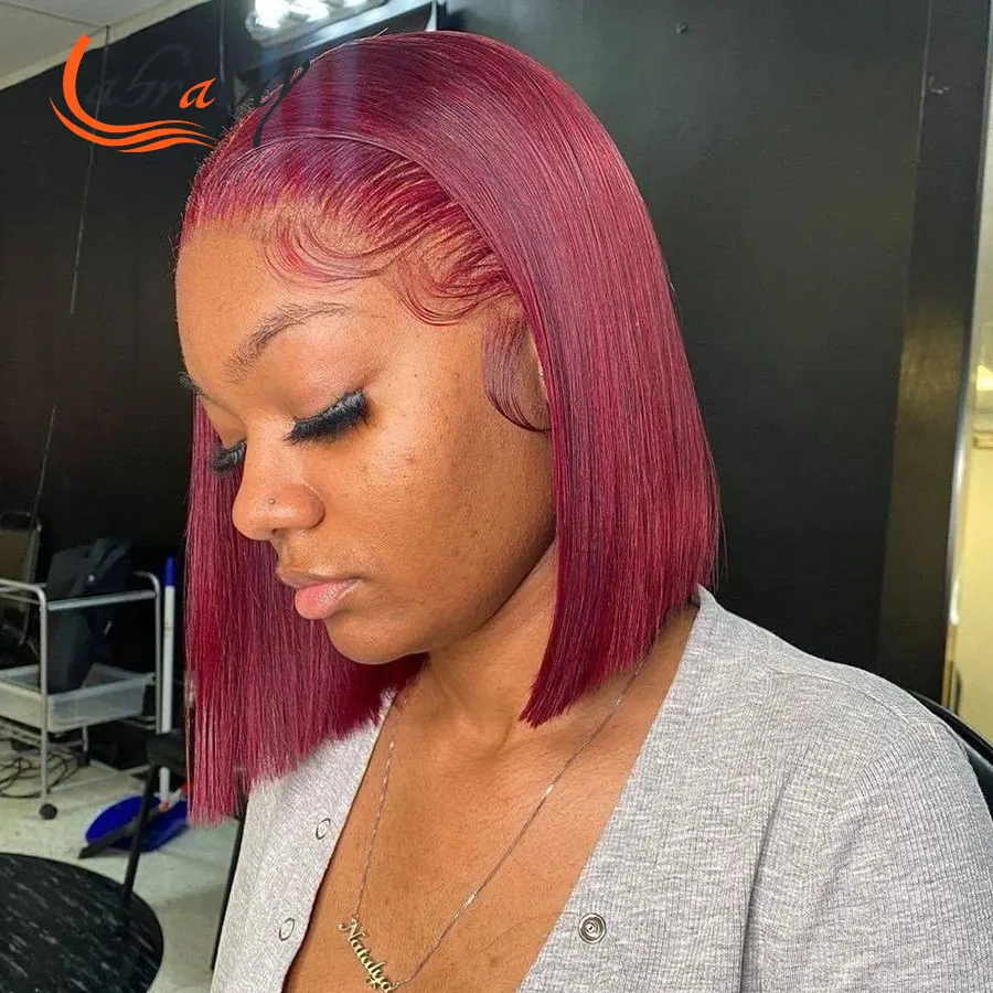 Вьющиеся бордовые парики из человеческих волос 99J Red Lace Front Wig цветные короткие