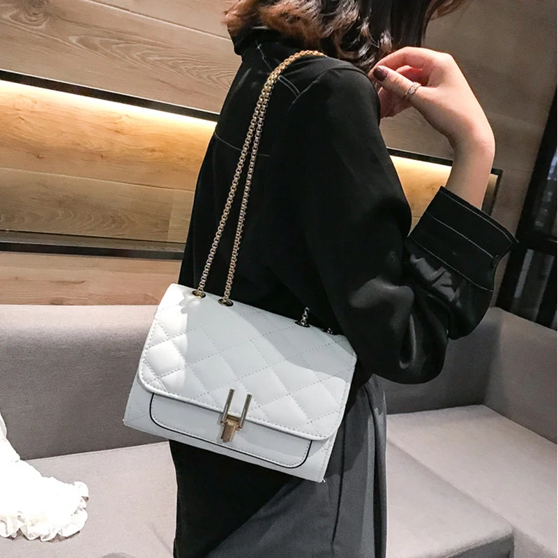 

Женская сумка через плечо, черная кожаная сумка на цепочке, роскошные сумки, дизайнерская сумка-мессенджер из искусственной кожи с ромбом