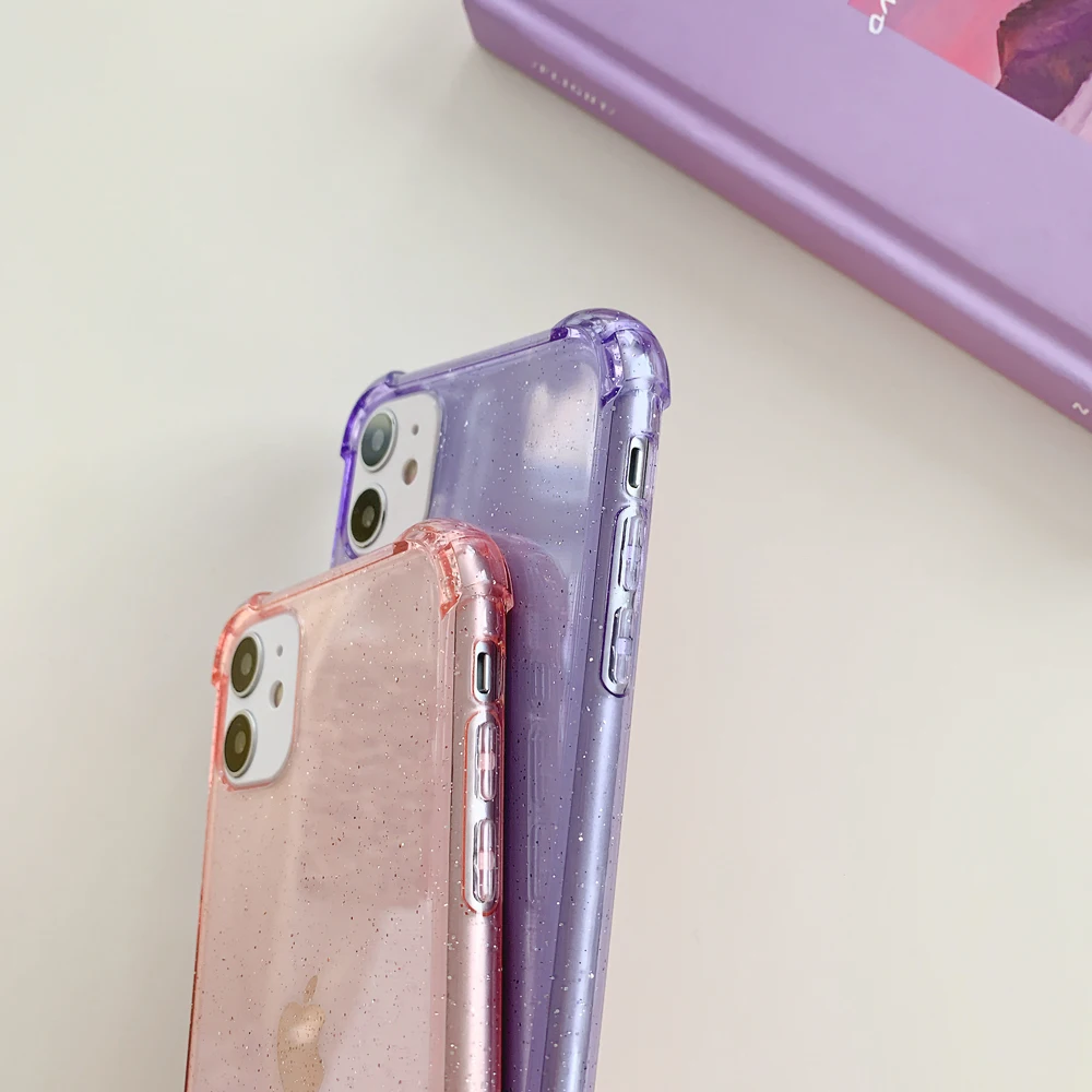 Флуоресцентный Блестящий Прозрачный чехол из ТПУ для телефона IPhone 11 Pro XR XS Max 12 2 8 7