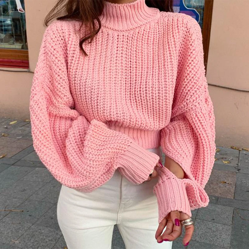 

Winter Sweater Woman Knit Coat Double To Wear Slim Short Loose Version Button Frock Turtleneck Cardigan Show Temperament Retro