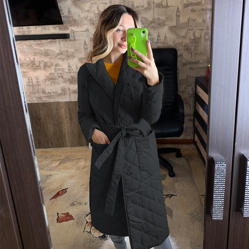

2021 Trend long straight winter jacket women Casual pocket sash down jacket female High street tailored collar stylish overcoat
