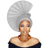 fashion african women party headtie turban cap already made auto gele aso oke material