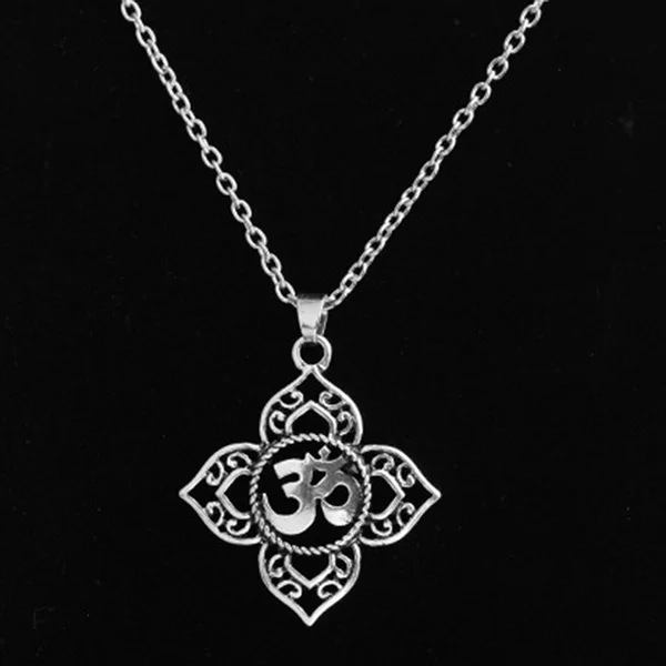 Filigree OHM OM AUM Buddha Lotus Pendant Necklace Buddhist Yoga Chakra Indian Jewelry Gift For Women New Fashion images - 6