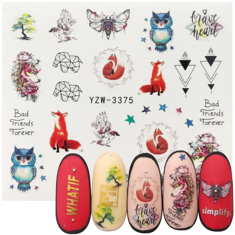 

Fox Owl Bird Nail Art Sticker Watermark Decal Slider Animals Series Water Transfer Manicure Nail Art Decoration