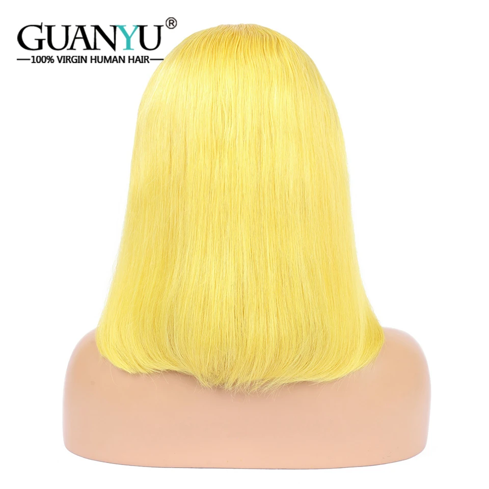 Guanyuhair, короткие светлые парики на кружеве, человеческие волосы, 13X4, предварительно выщипанные бразильские волосы remy, парик с детскими волосами желтого цвета