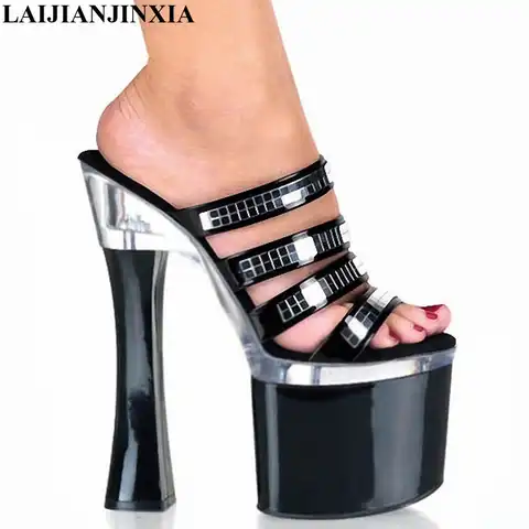 LAIJIANJINXIA/вечерние женские новые пикантные туфли для танцев на шесте туфли на высоком каблуке 18 см чешки на высоком каблуке с перекрестными ре...