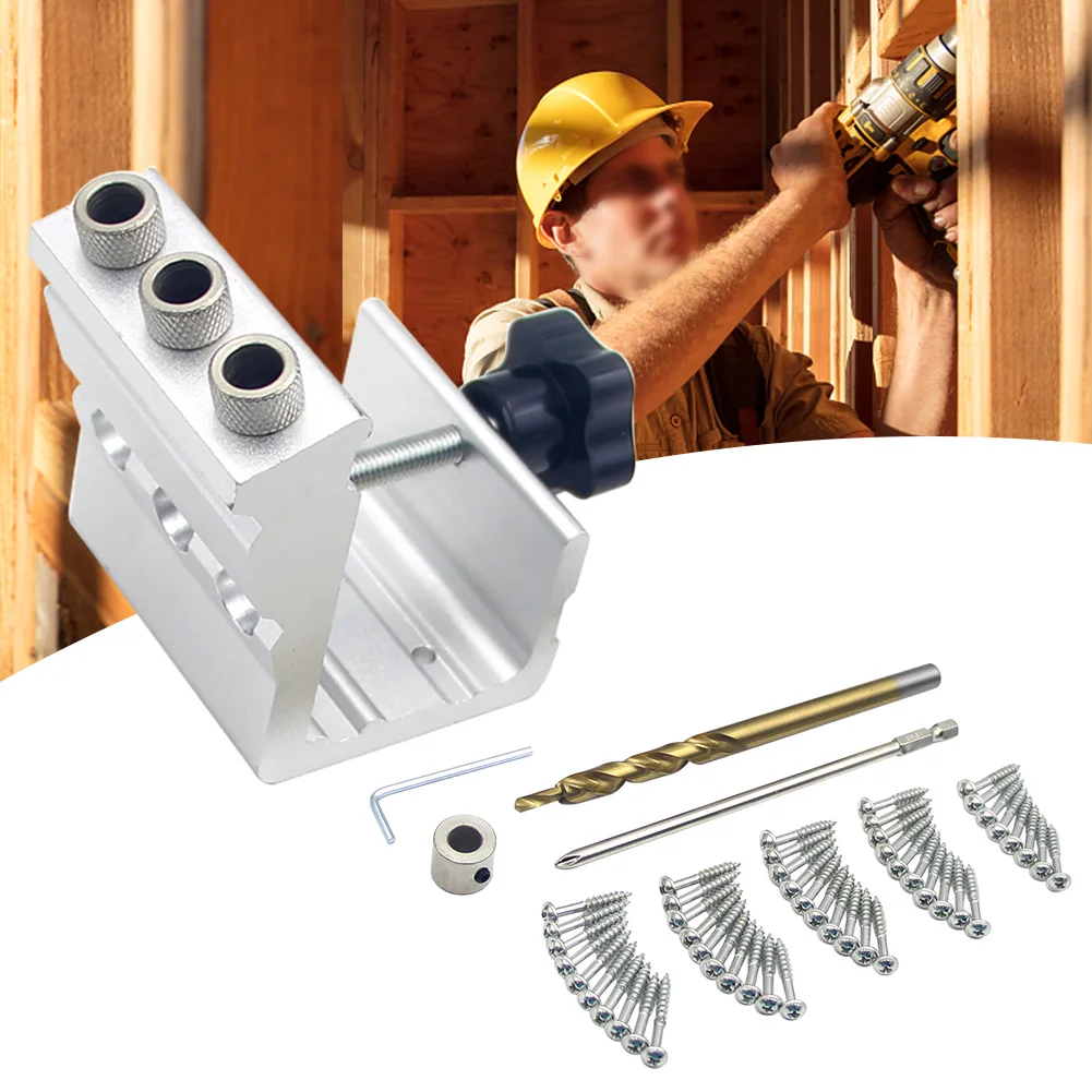 

3 In 1 Woodworking Tool Heavy Duty Home DIY Drill Bits Guide Accessories Portable Aluminum Pocket Hole Jig Kit Carpentry