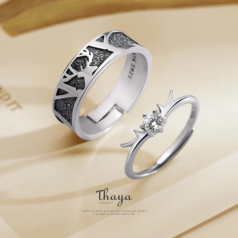 Thaya серебро 925 пробы ювелирные изделия 3D текстурные кольца черный маленький олень