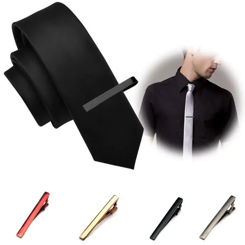 

Sale 1PC 60mm*6mm Men Stainless Steel Tie Clip Bar Brooch Clasp Chic Fashion Solid Color Slim Collar Useful Neck Tie Pin