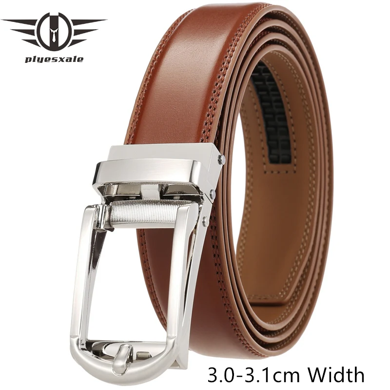 3-3.1cm Width Cowhide Leather Automatic Ratchet Belt Comfort  Formal Dress Belt With Click Buckle Adjustable Mens Belts B587