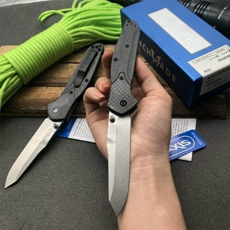 Beli Benchmade 9401-1 Kekerasan Tinggi Pisau Lipat Taktis Serat Karbon Menangani Batu Permukaan Cuci Luar Ruangan Pisau EDC