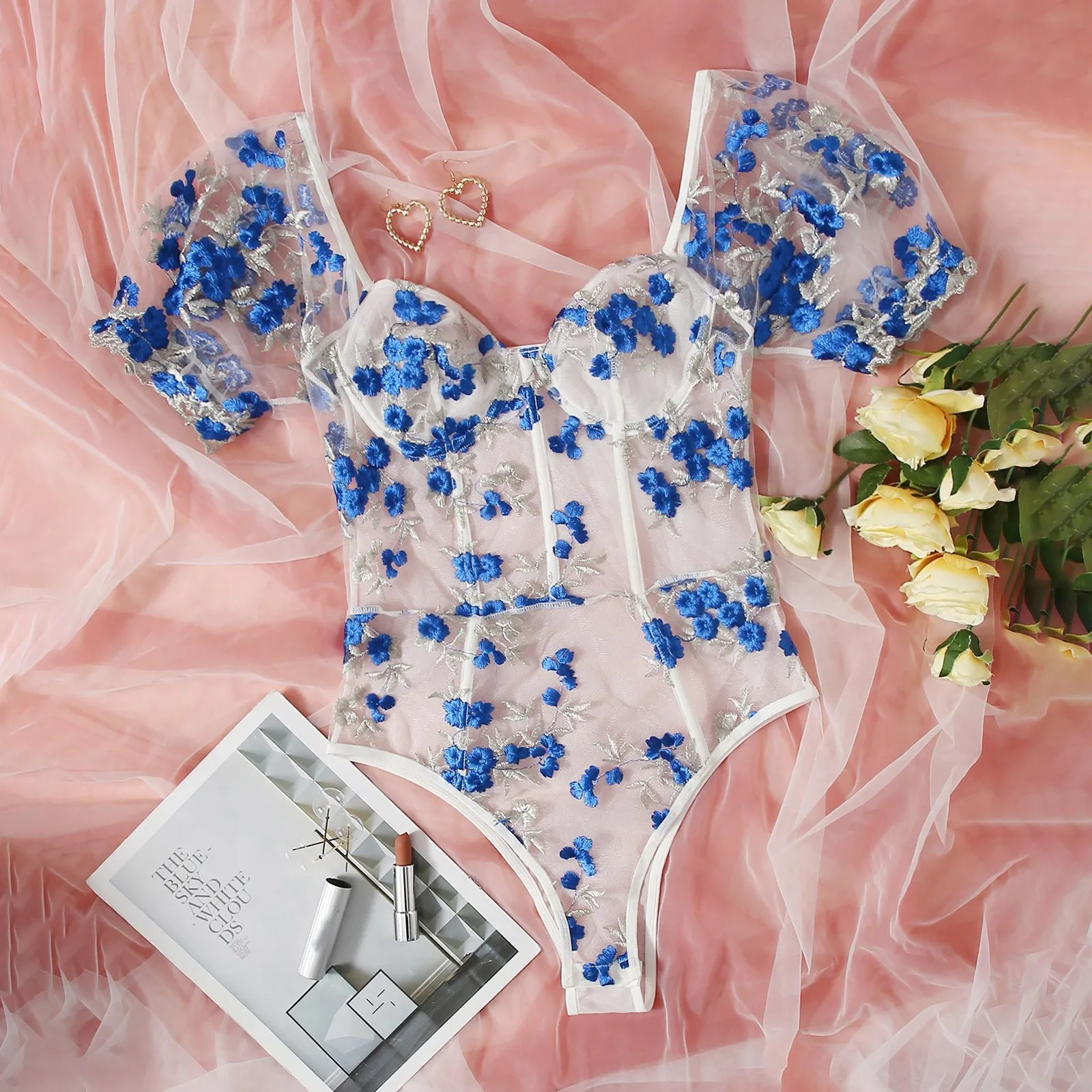 

Женское нижнее белье, сексуальное нижнее белье, кружевное прозрачное боди, сексуальное нижнее белье Тедди, чувственное цветочное нижнее бе...