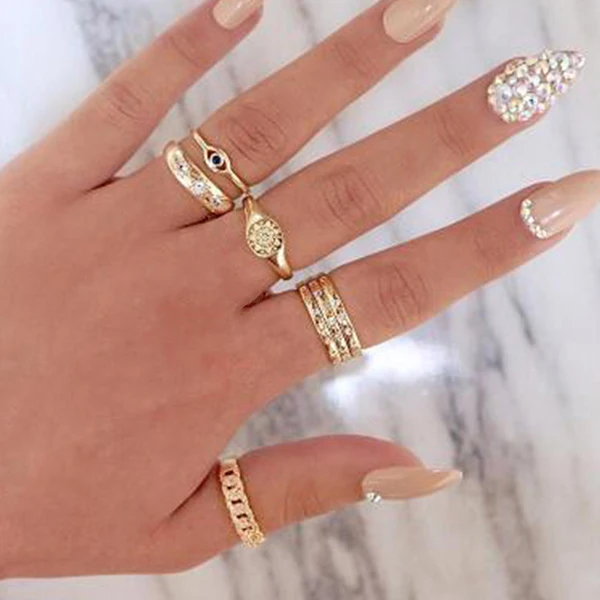 7 шт./компл. для женщин моды кольца в виде геометрических фигур глаза с украшением