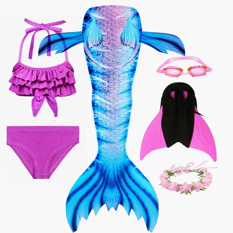 2019 Kids Swimmable Mermaid Tail with Monofin Flipper Bathing Swimsuit for Girls Cosplay Costume | Тематическая одежда и
