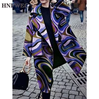 fashion turn down collar print full pocket coat women jacket v523