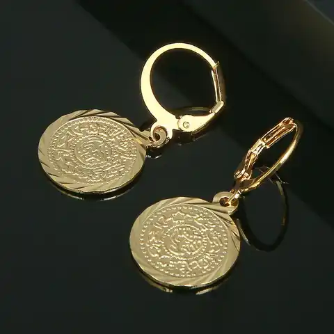 Золотые серьги в виде монет, древние трендовые монеты, винтажные ювелирные аксессуары для женщин и девочек