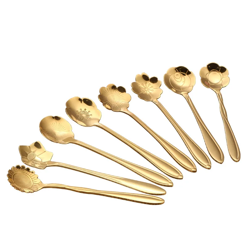 

1Pcs Creative Stainless Steel Coffee Stirring Scoop Golden Cherry Rose Spoon Accessories for Kitchen Bar Coffee