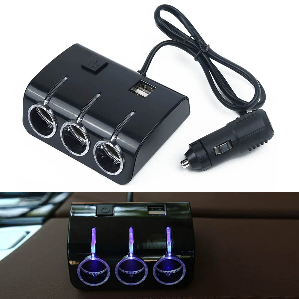 3-полосный разветвитель розетка для автомобильного прикуривателя 3 порта и 2 USB 12